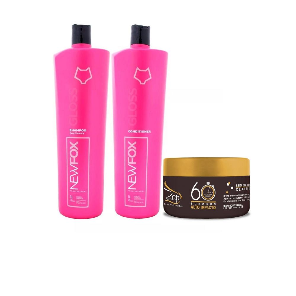 Kit De Tratamento New Fox Gloss e Máscara 60 Segundos Zap Cosméticos Like Cosmeticos