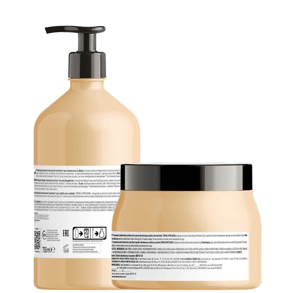 Kit Shampoo 750ml e Máscara 500g Loréal Gold Quinoa Salão Like Cosmeticos